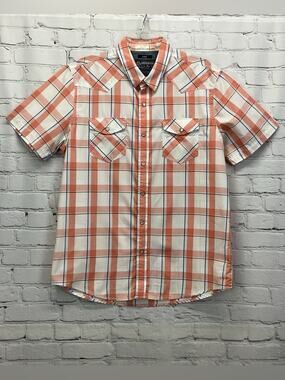 American Rag Shirt Men’s Size L Multicolor Plaid Snap Front Pockets Short Sleeve